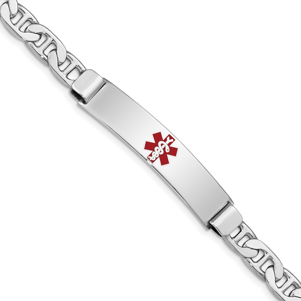 925 Sterling Silver Nautical Rhodium-plated Medical ID Anchor Link Bracelet, 8"